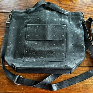 Black Studded Leather Shoulder Bag